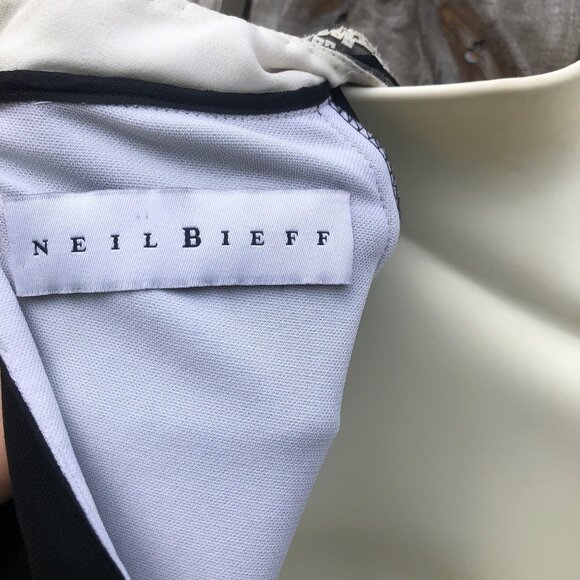 Neil Bieff Black Sequin Blouse Wool 8 Top White Keyhole Vintage Medium - Picture 5 of 8